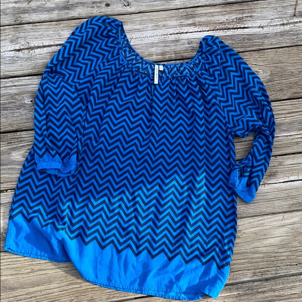 Grand & Greene Blue Chevron Stripe Boho Top L